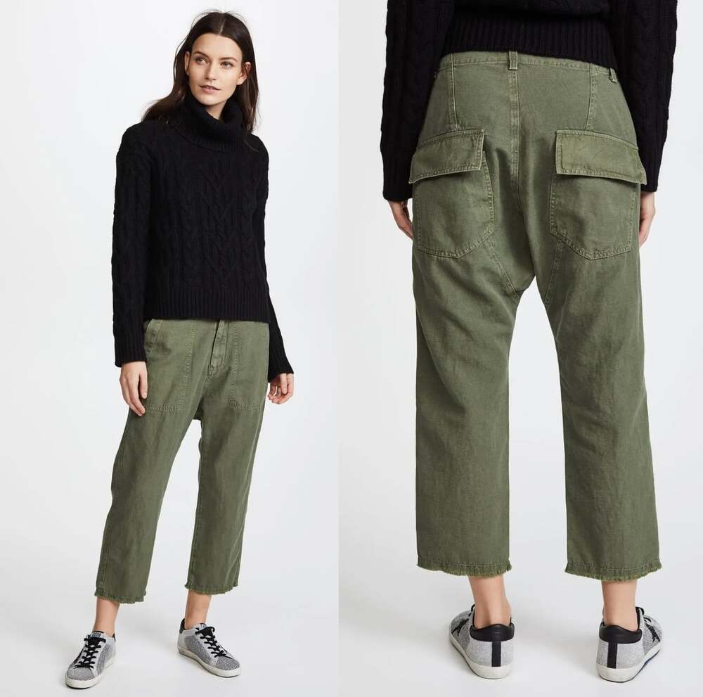 NILI LOTAN Luna Size 4 Green Long Rise Cropped Pants Dropped Crotch Slouchy Luxe